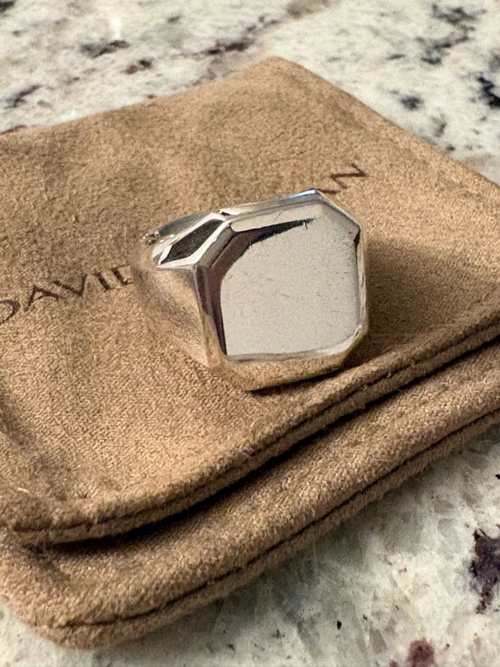David Yurman Polished Silver Octagon Signet Ring Men’s Size 8